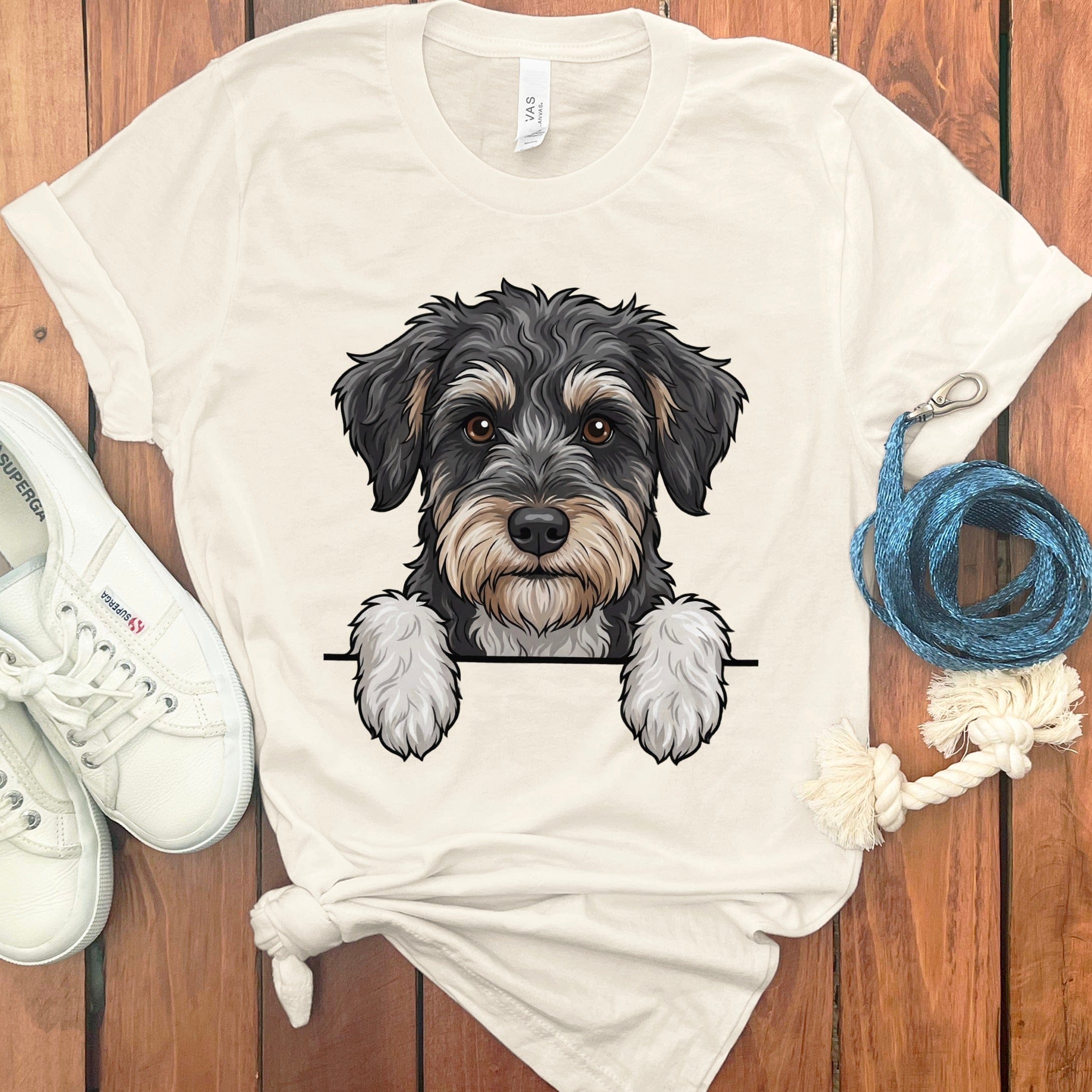 Peeking Schnoodle T-Shirt in Natural / S by Puppy Jo