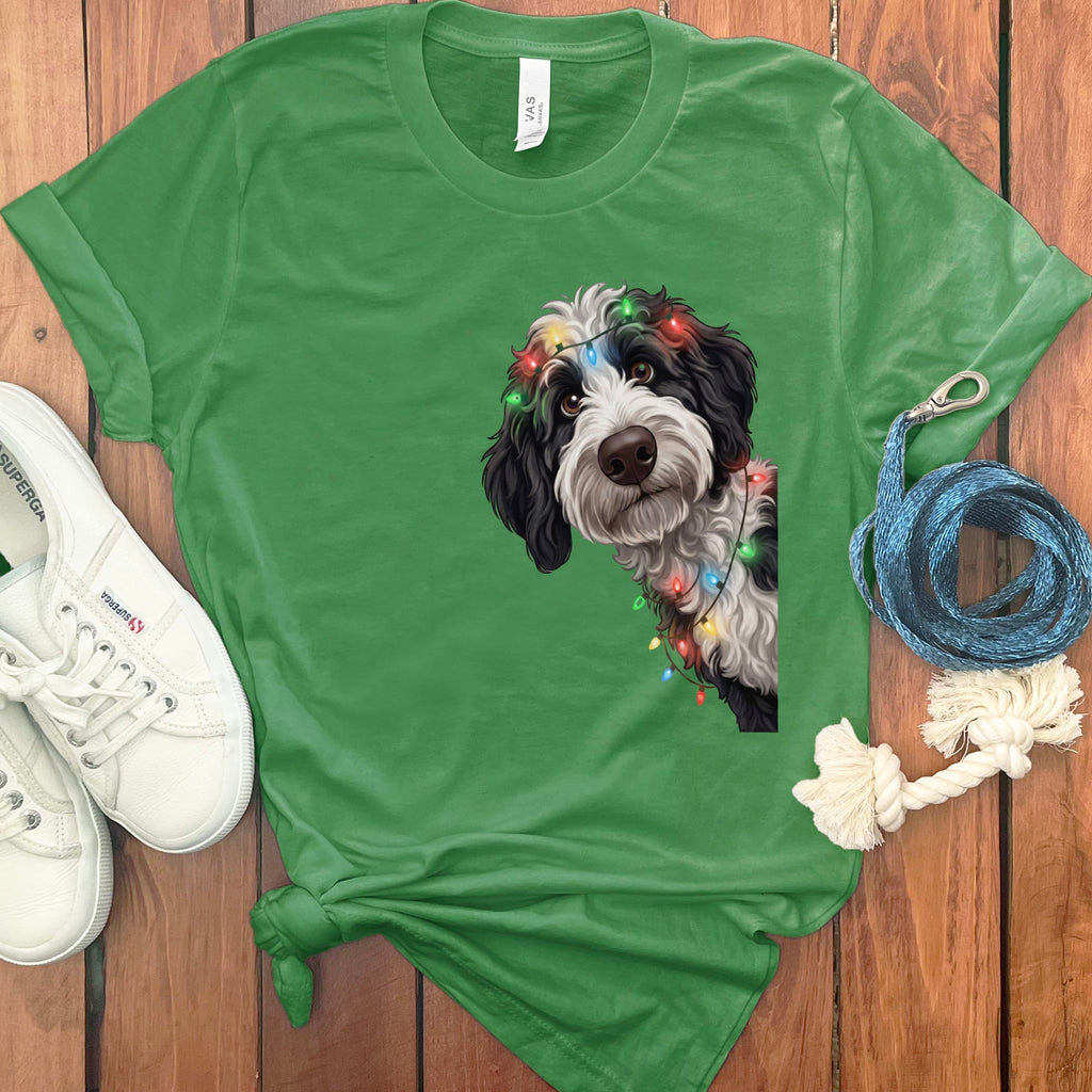 Peeking Sheepadoodle Holiday T-Shirt in Leaf / M / T-Shirts by Puppy Jo