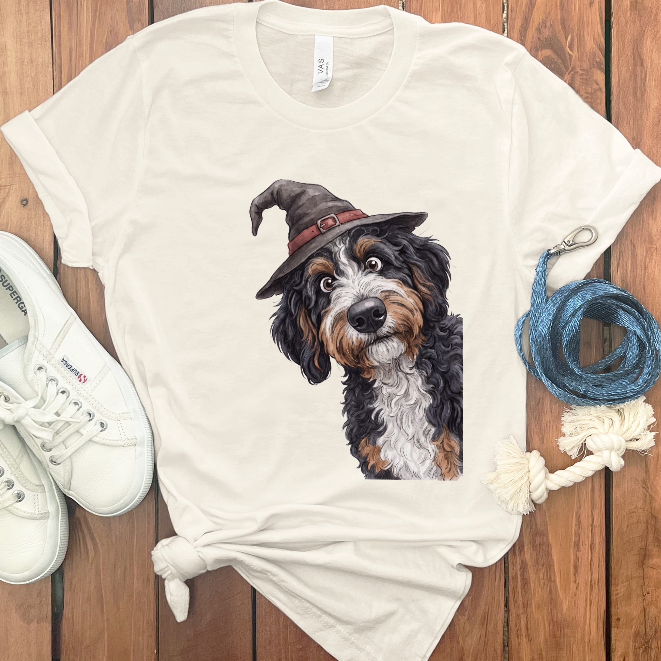 Peeking Witch Bernedoodle T-Shirt in Natural / S by Puppy Jo