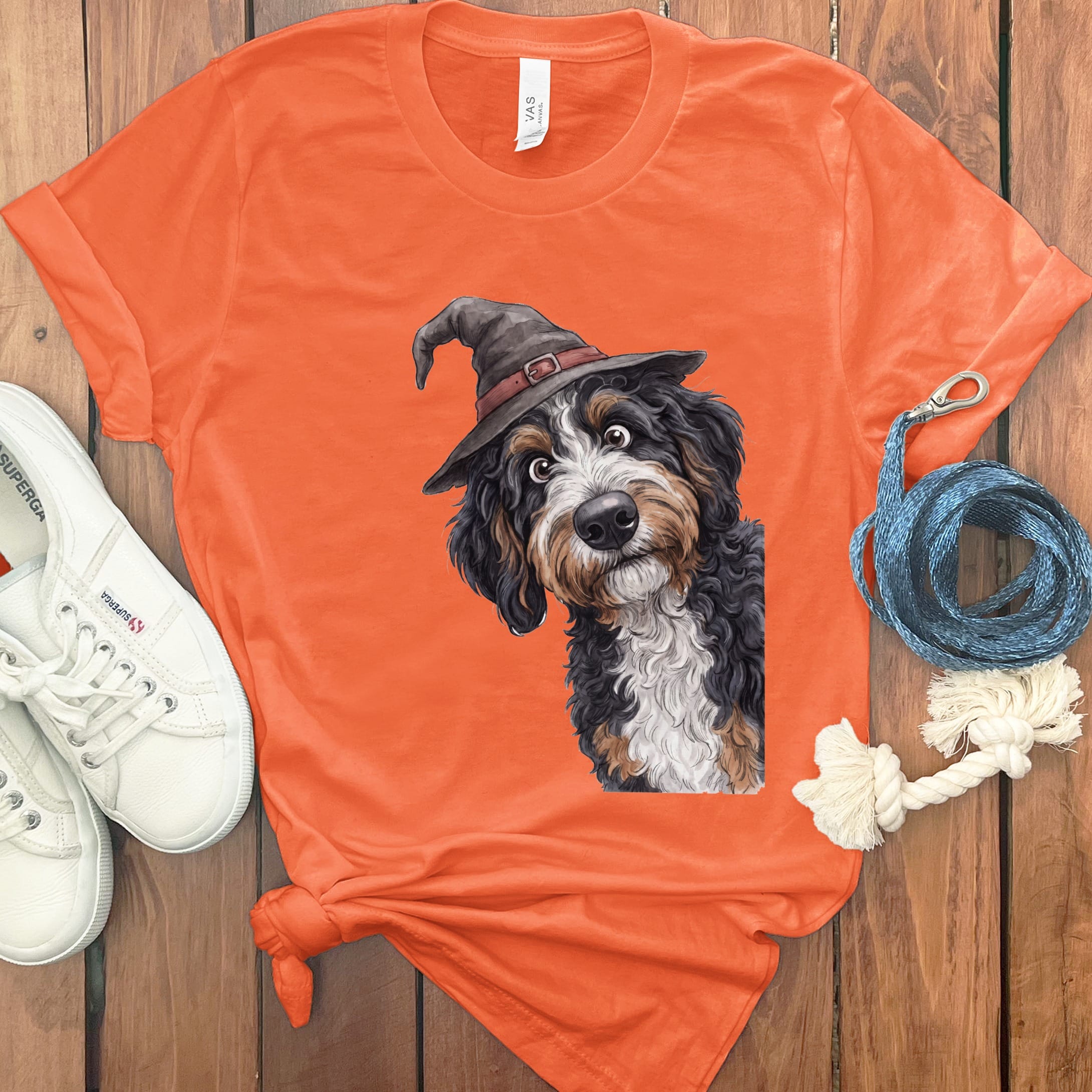 Peeking Witch Bernedoodle T-Shirt in Orange / S by Puppy Jo