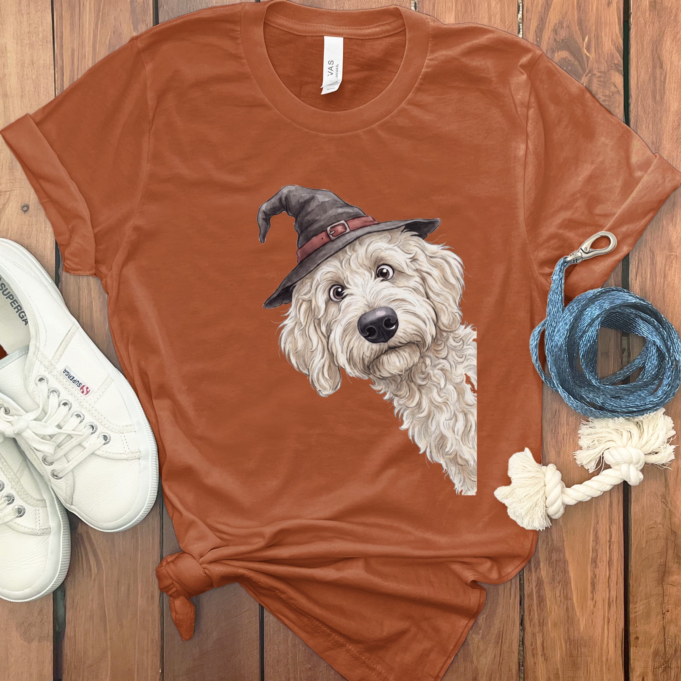 Peeking Witch Maltipoo T-Shirt in Autumn / S by Puppy Jo