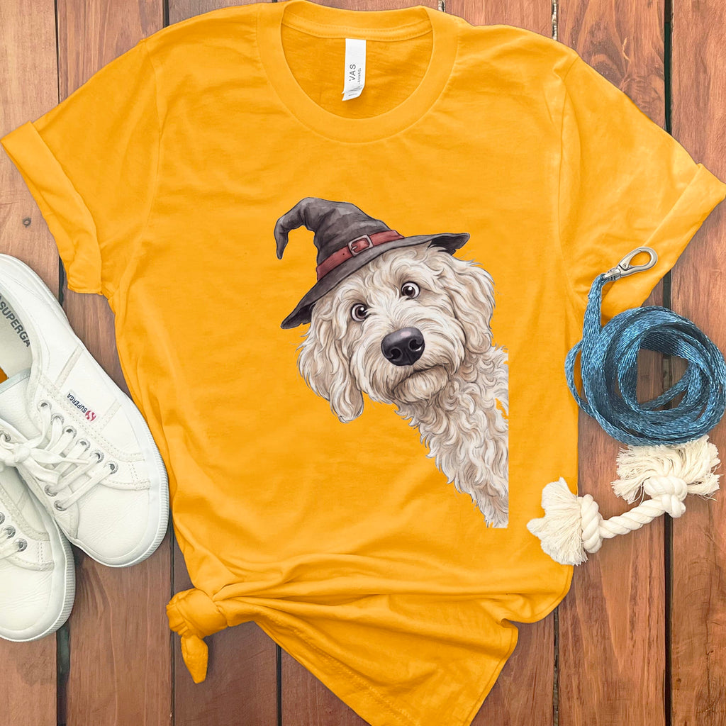 Peeking Witch Maltipoo T-Shirt in Gold / S by Puppy Jo