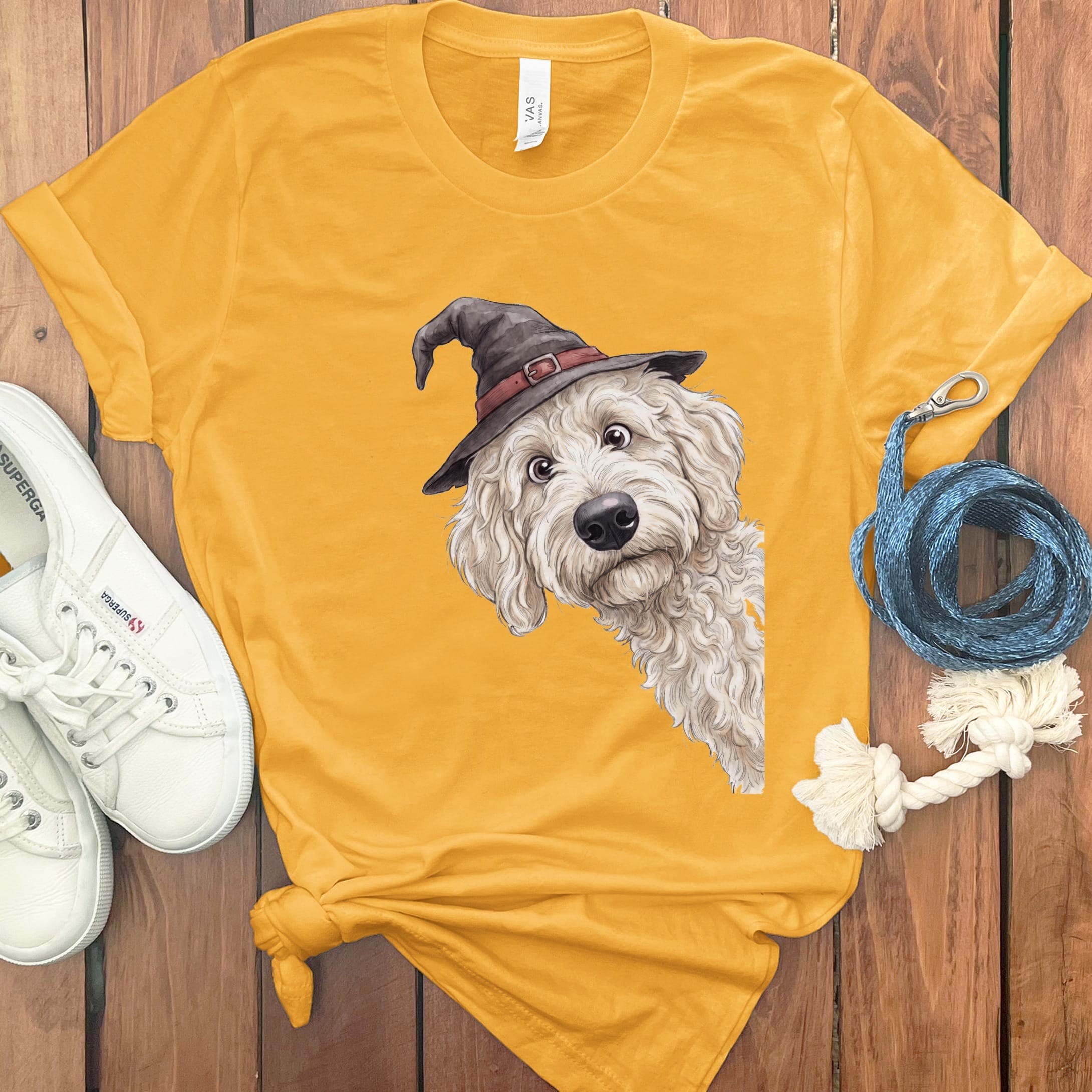 Peeking Witch Maltipoo T-Shirt in Gold / S by Puppy Jo