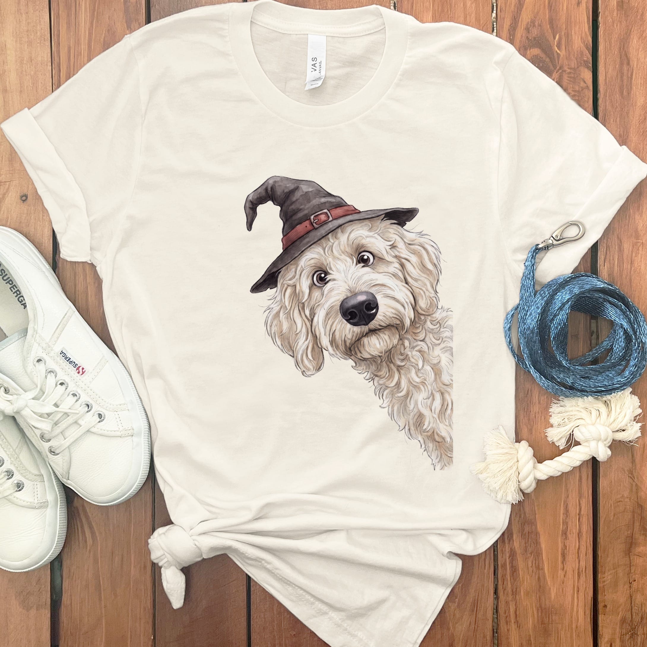 Peeking Witch Maltipoo T-Shirt in Natural / S by Puppy Jo