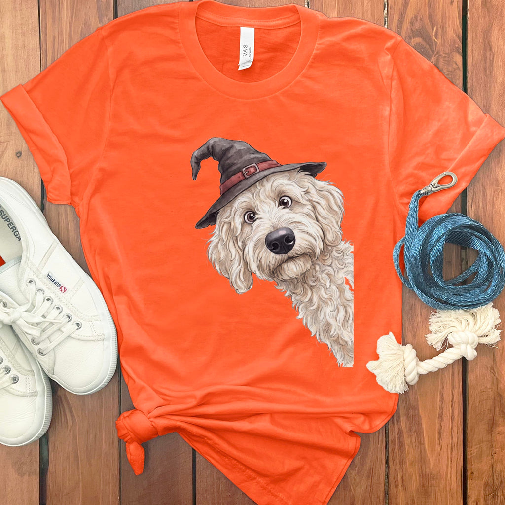 Peeking Witch Maltipoo T-Shirt in Orange / S by Puppy Jo