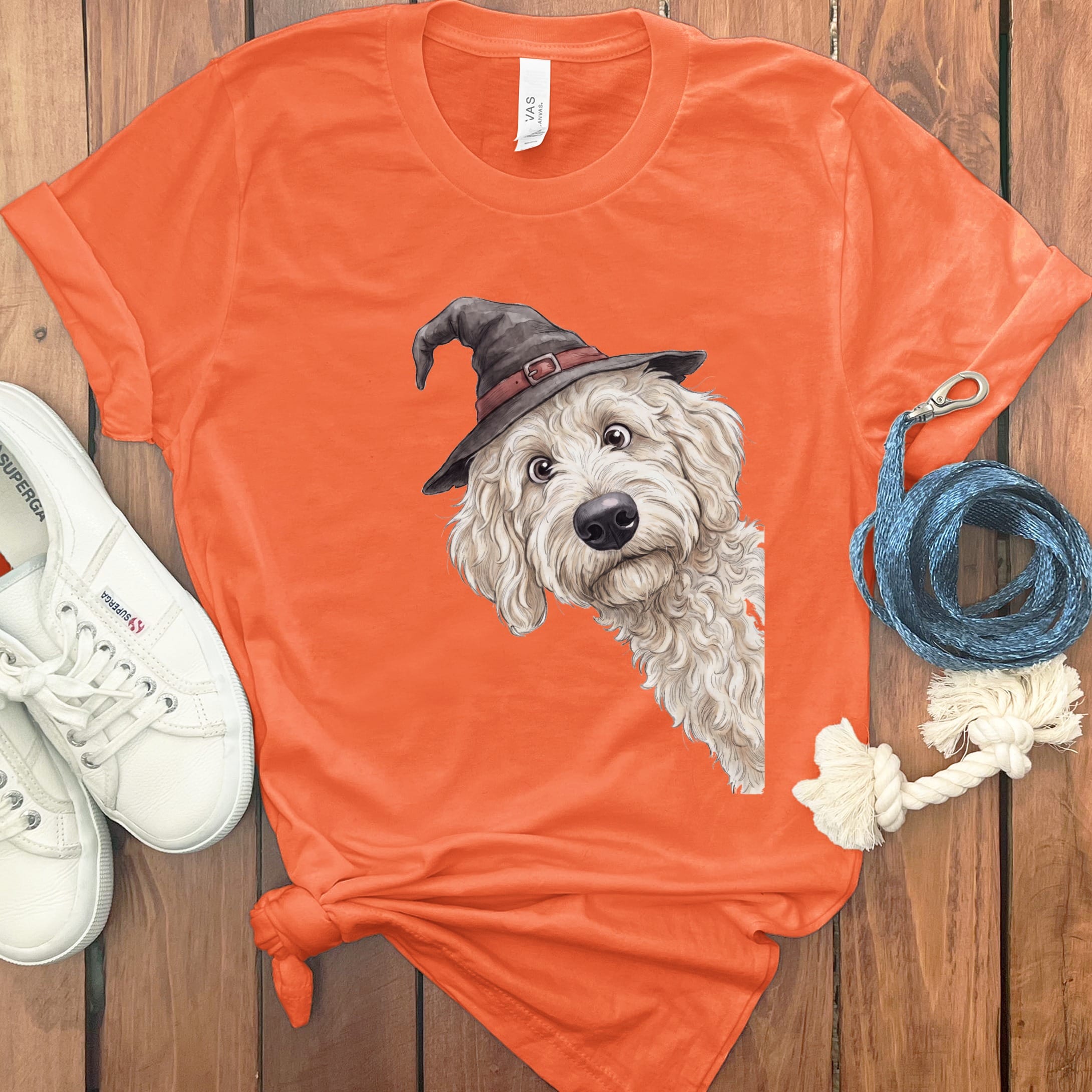 Peeking Witch Maltipoo T-Shirt in Orange / S by Puppy Jo
