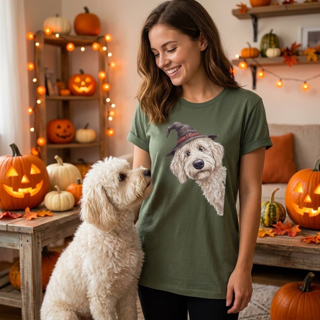 Peeking Witch Maltipoo T-Shirt in by Puppy Jo
