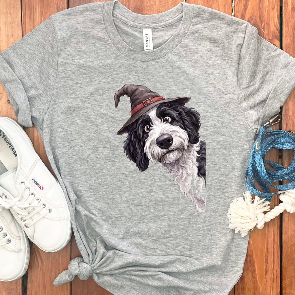 Peeking Witch Sheepadoodle T-Shirt in Athletic Heather / S by Puppy Jo