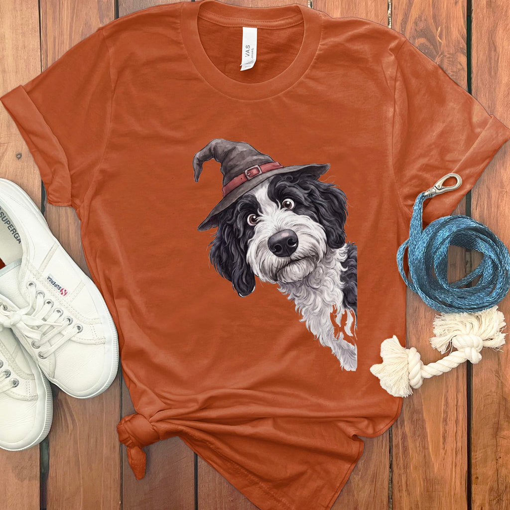 Peeking Witch Sheepadoodle T-Shirt in Autumn / S by Puppy Jo