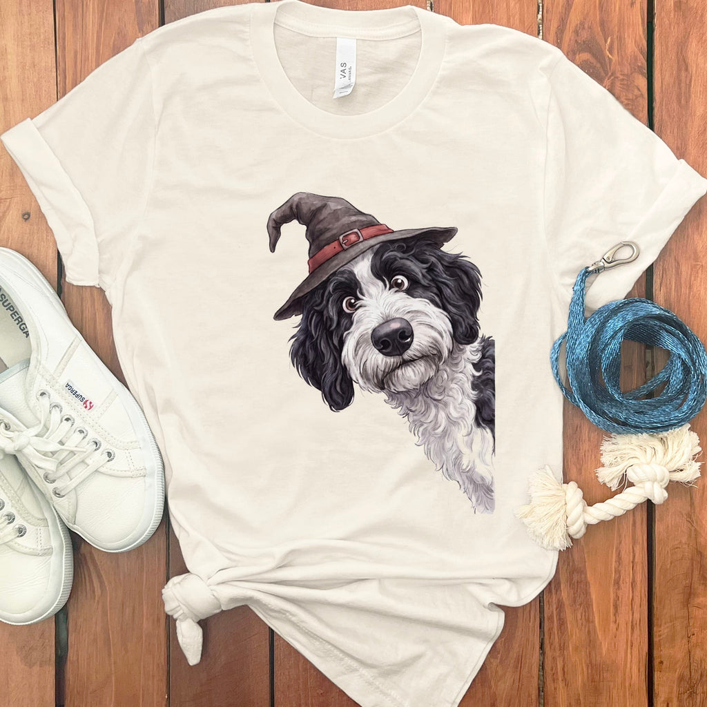 Peeking Witch Sheepadoodle T-Shirt in Natural / S by Puppy Jo