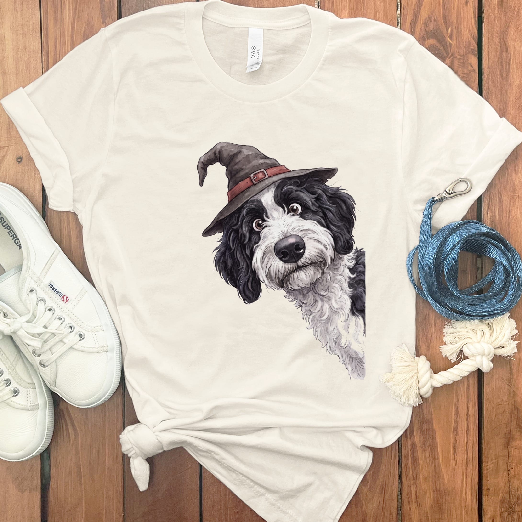 Peeking Witch Sheepadoodle T-Shirt in Natural / S by Puppy Jo