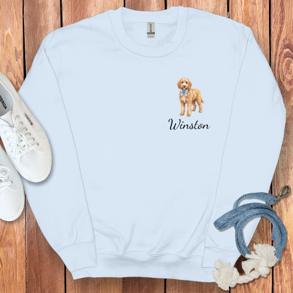Personalized Apricot Doodle Sweatshirt in Light Blue / S by Puppy Jo