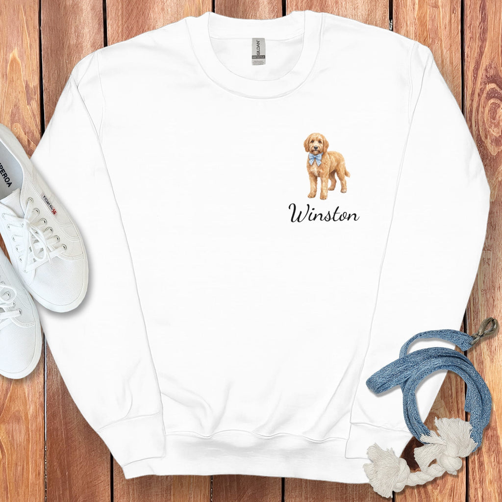 Personalized Apricot Doodle Sweatshirt in White / S by Puppy Jo