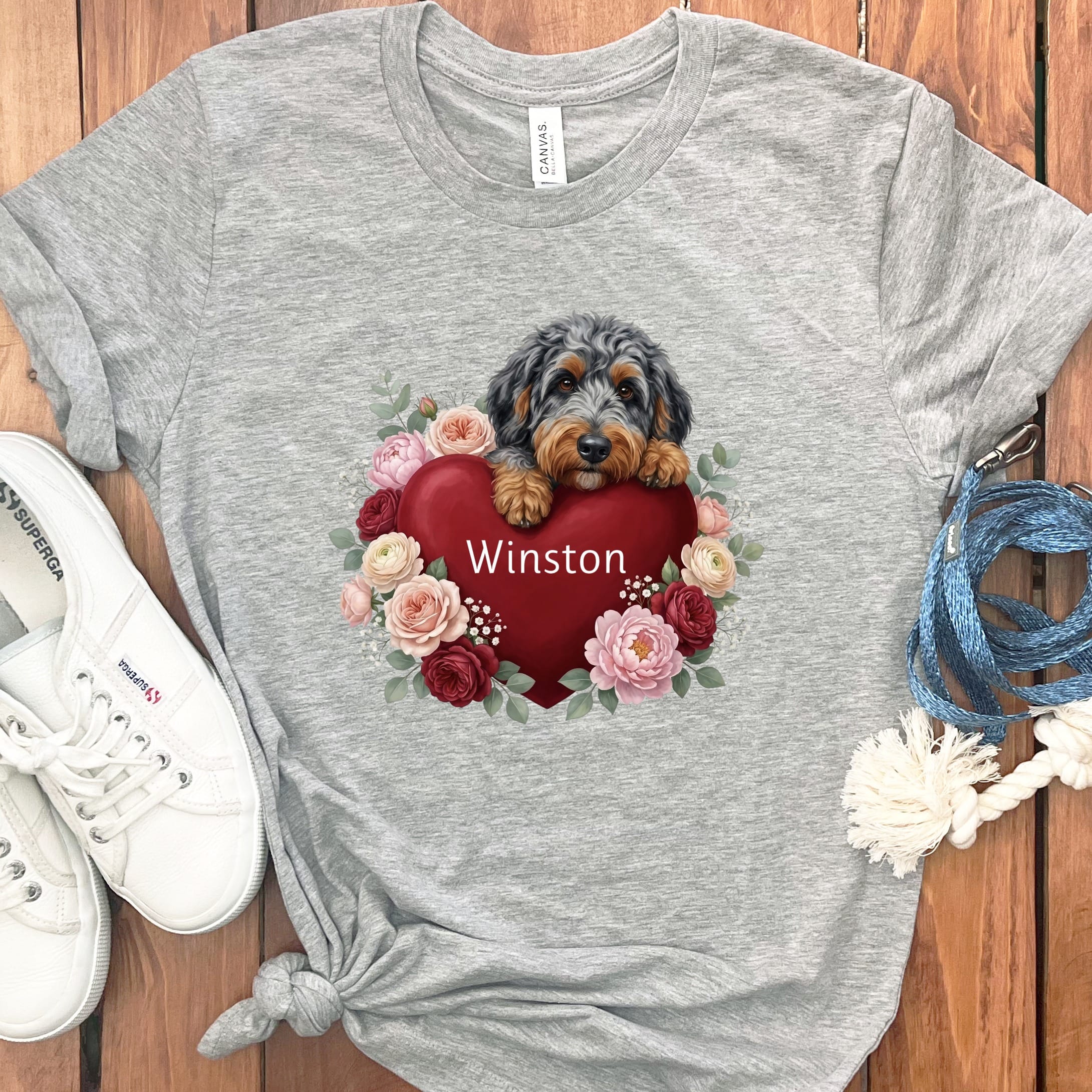 Personalized Aussiedoodle Heart Belongs T-Shirt in Athletic Heather / S by Puppy Jo