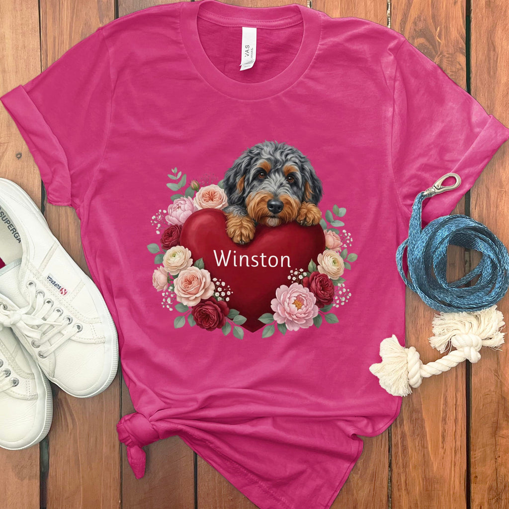 Personalized Aussiedoodle Heart Belongs T-Shirt in Berry / S by Puppy Jo
