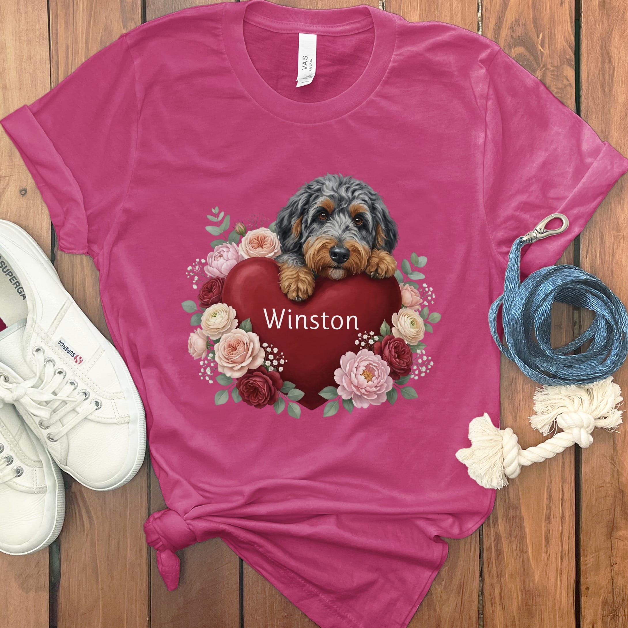 Personalized Aussiedoodle Heart Belongs T-Shirt in Berry / S by Puppy Jo