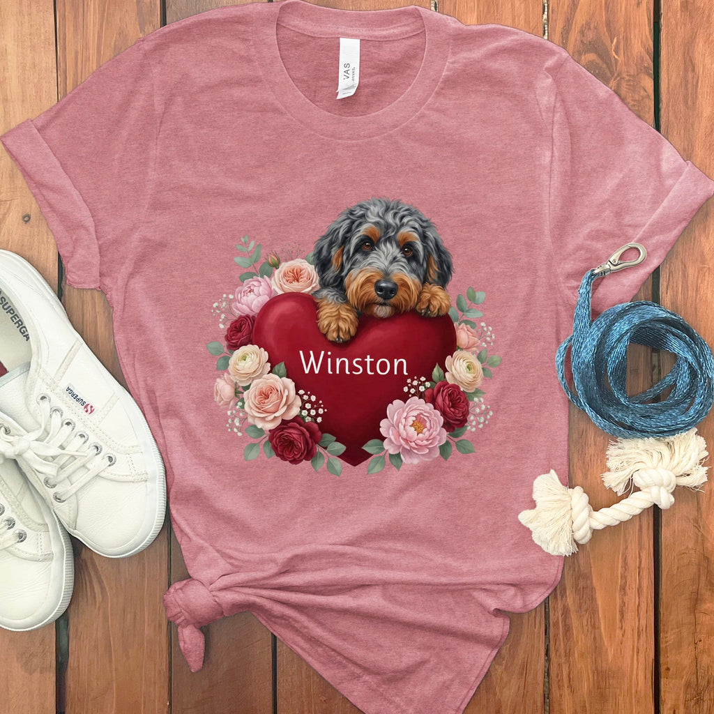 Personalized Aussiedoodle Heart Belongs T-Shirt in Heather Mauve / S by Puppy Jo