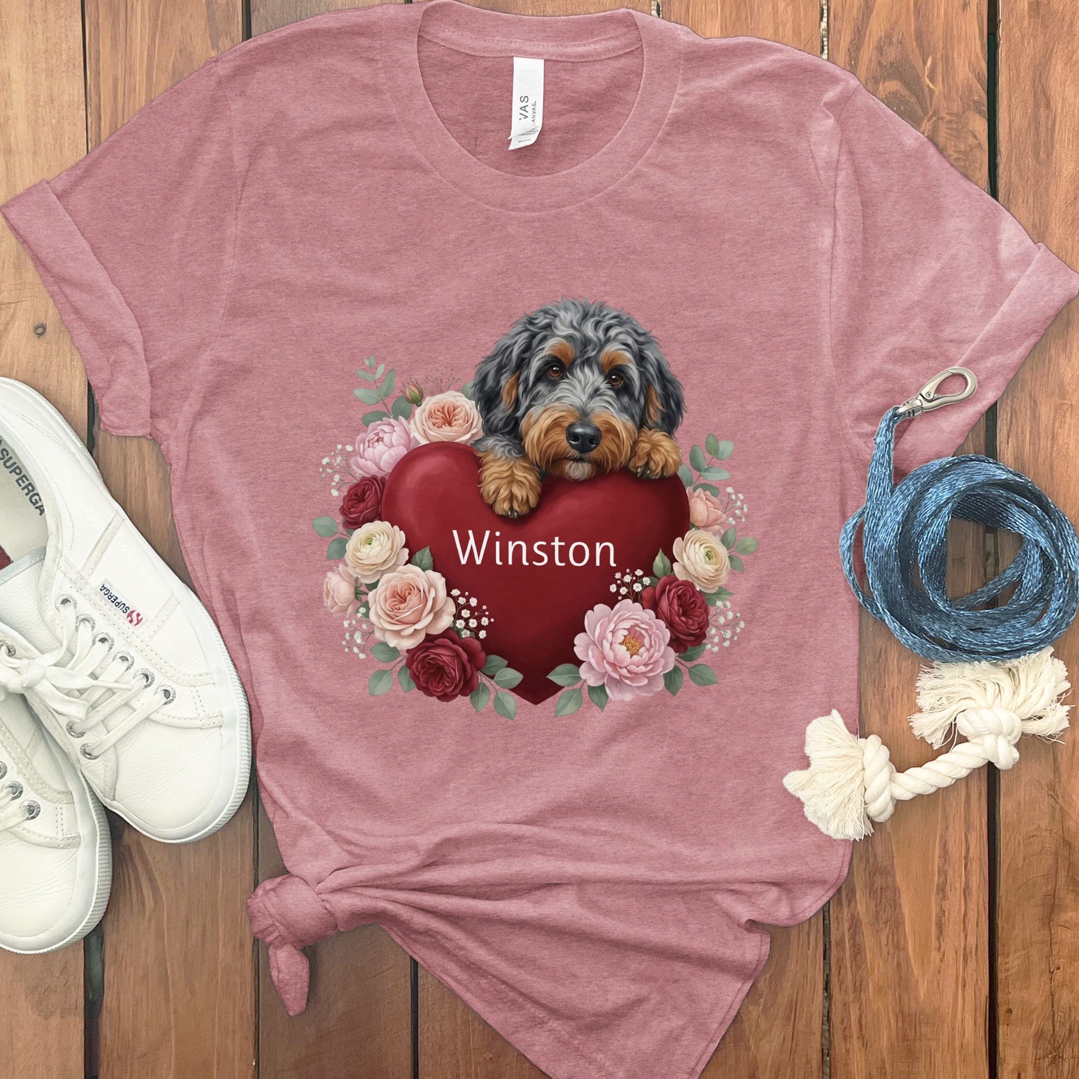 Personalized Aussiedoodle Heart Belongs T-Shirt in Heather Mauve / S by Puppy Jo