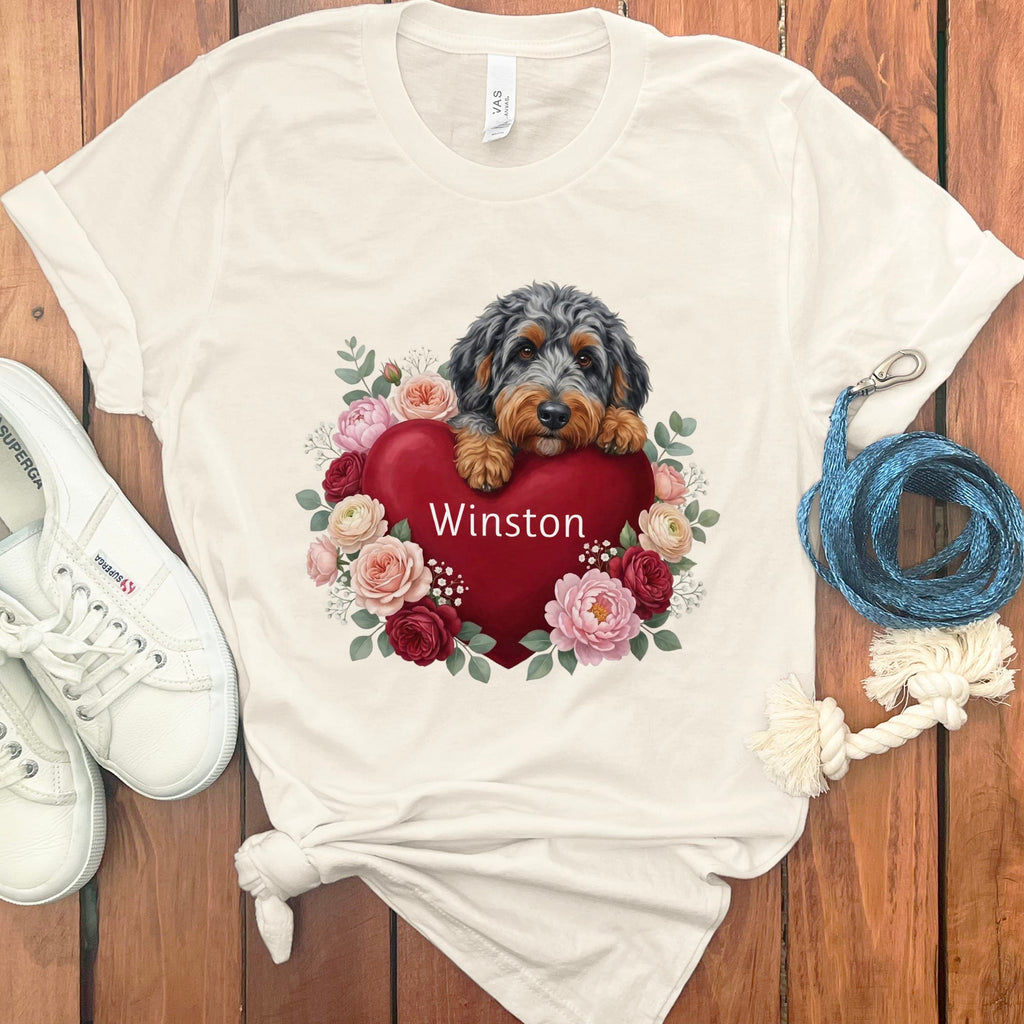 Personalized Aussiedoodle Heart Belongs T-Shirt in Natural / S by Puppy Jo
