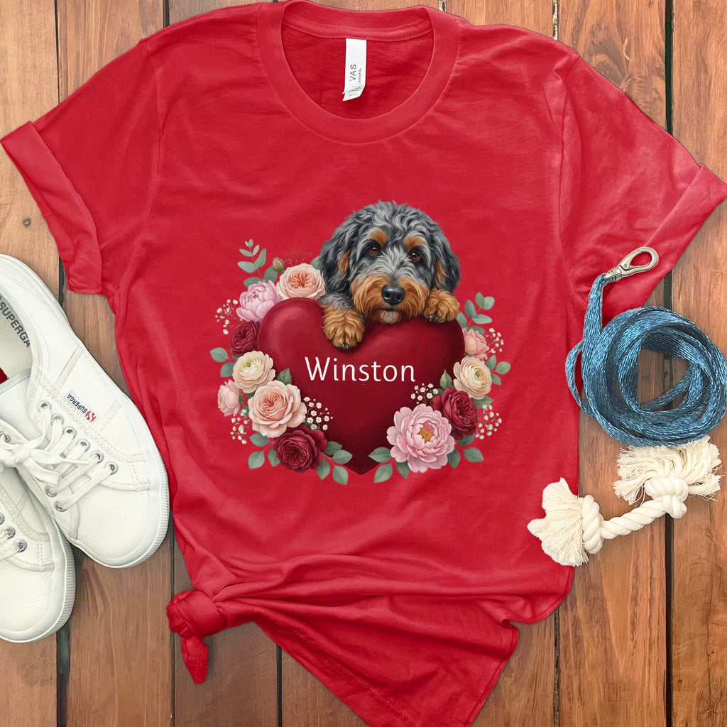 Personalized Aussiedoodle Heart Belongs T-Shirt in Red / S by Puppy Jo