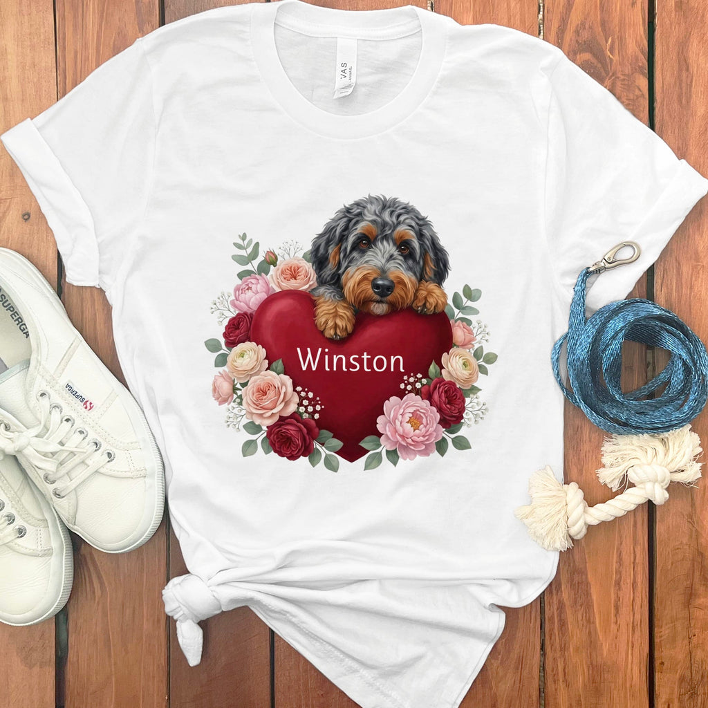 Personalized Aussiedoodle Heart Belongs T-Shirt in White / S by Puppy Jo