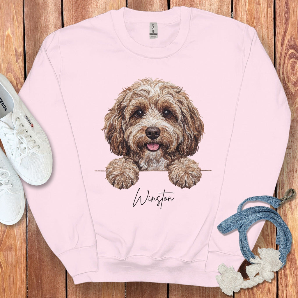 Personalized Aussiedoodle Sweatshirt in Light Pink / S by Puppy Jo