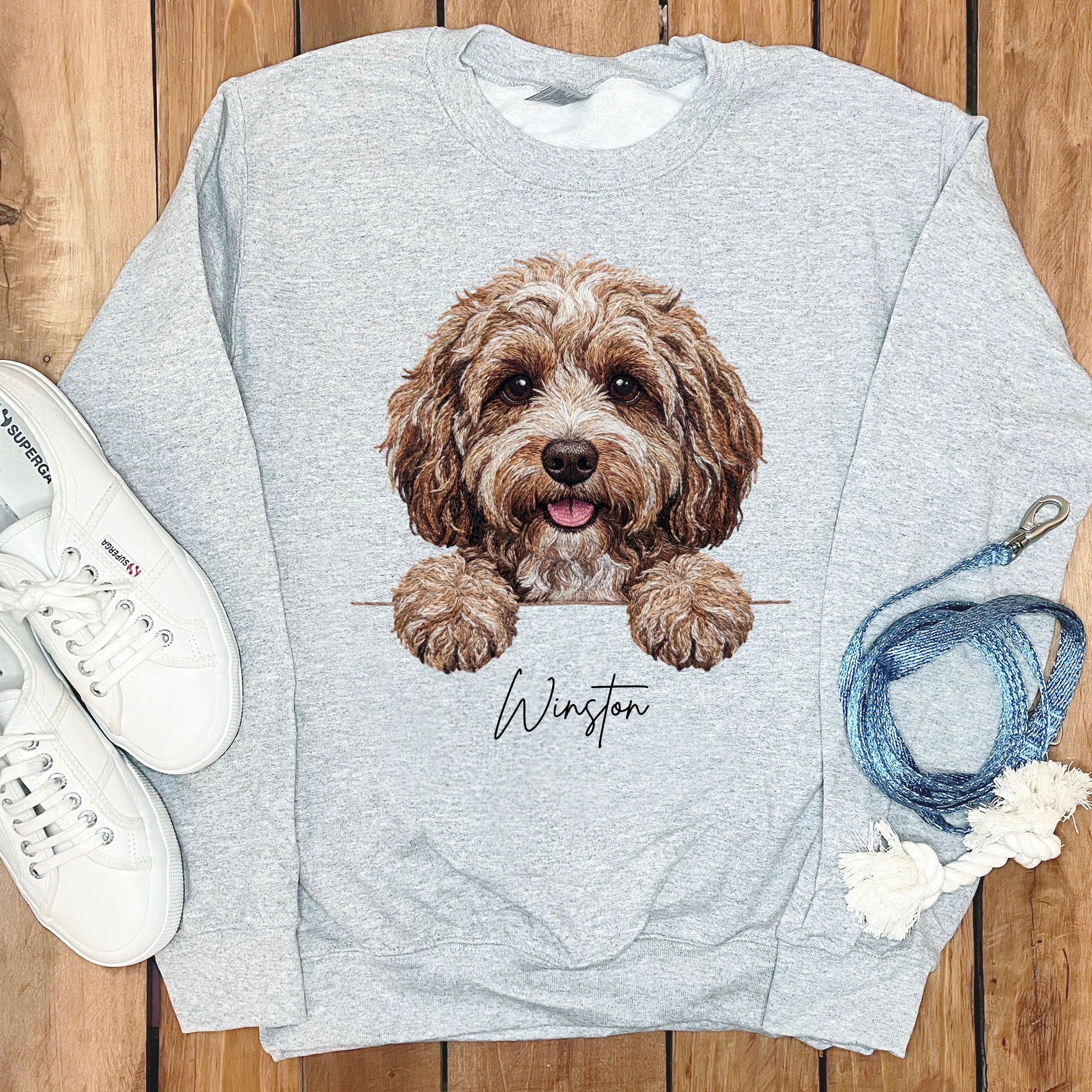 Personalized Aussiedoodle Sweatshirt in Sport Grey / S by Puppy Jo