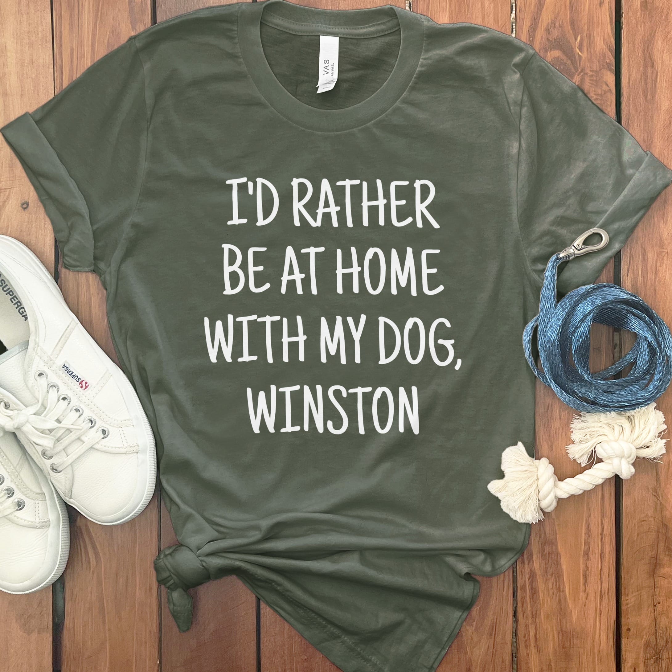 Personalized Be Home T-Shirt in Military Green / S by Puppy Jo