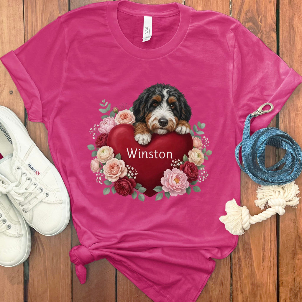 Personalized Bernedoodle Heart Belongs T-Shirt in Berry / S by Puppy Jo