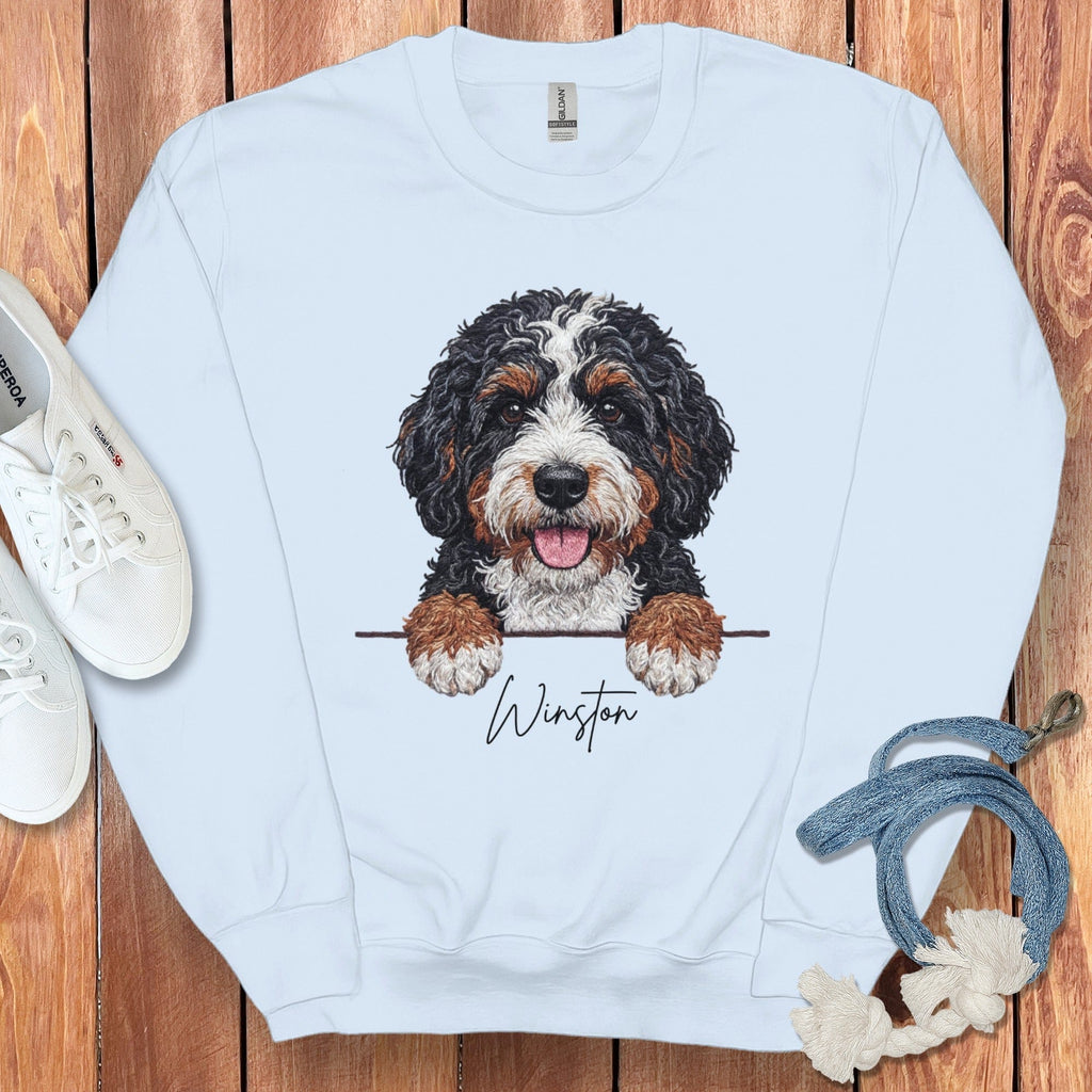 Personalized Bernedoodle Sweatshirt in Light Blue / S by Puppy Jo