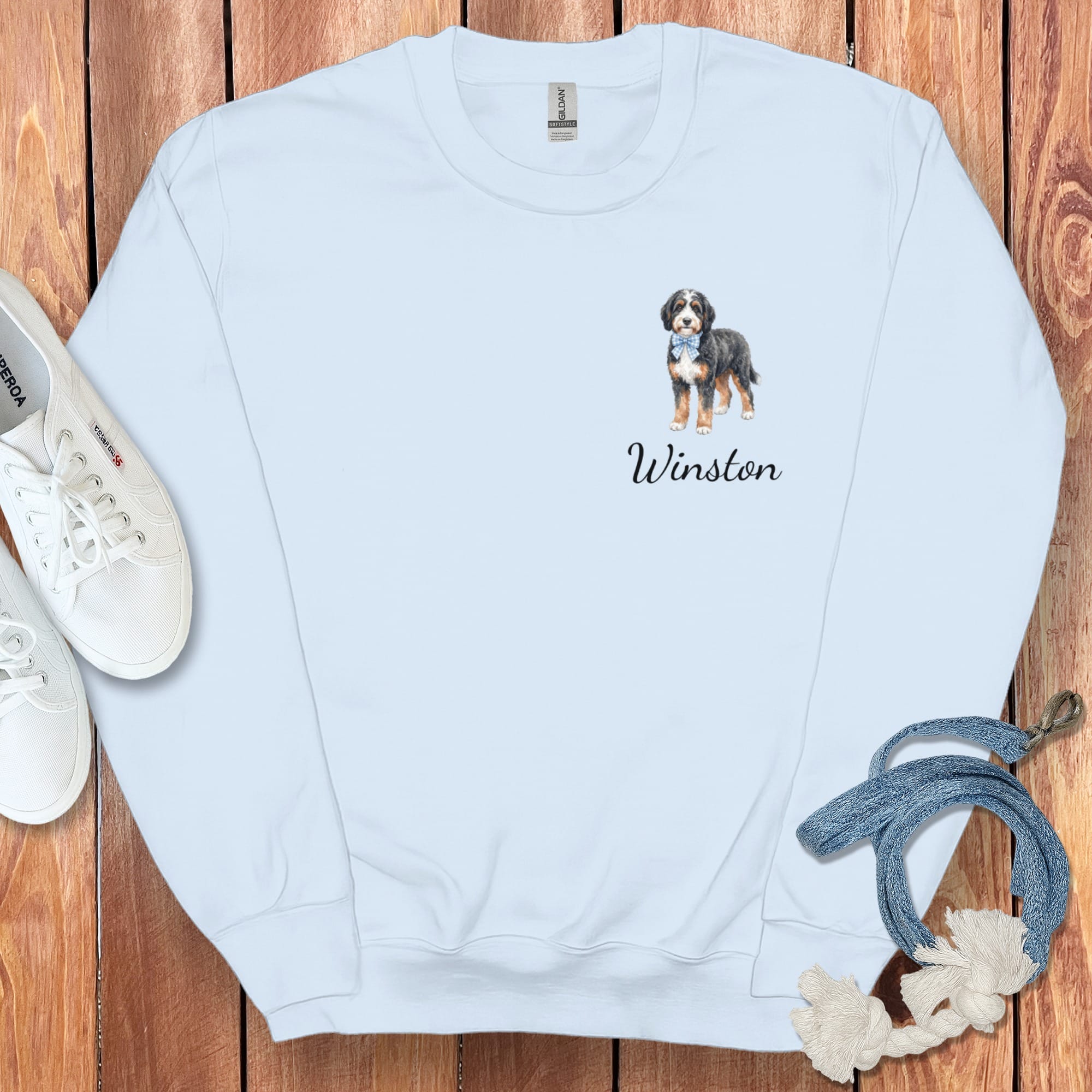 Personalized Bernedoodle Sweatshirt in Light Blue / S by Puppy Jo