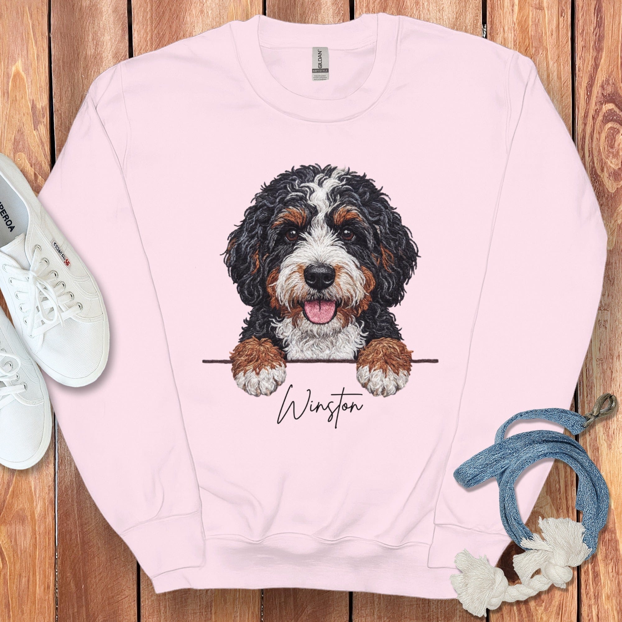 Personalized Bernedoodle Sweatshirt in Light Pink / S by Puppy Jo