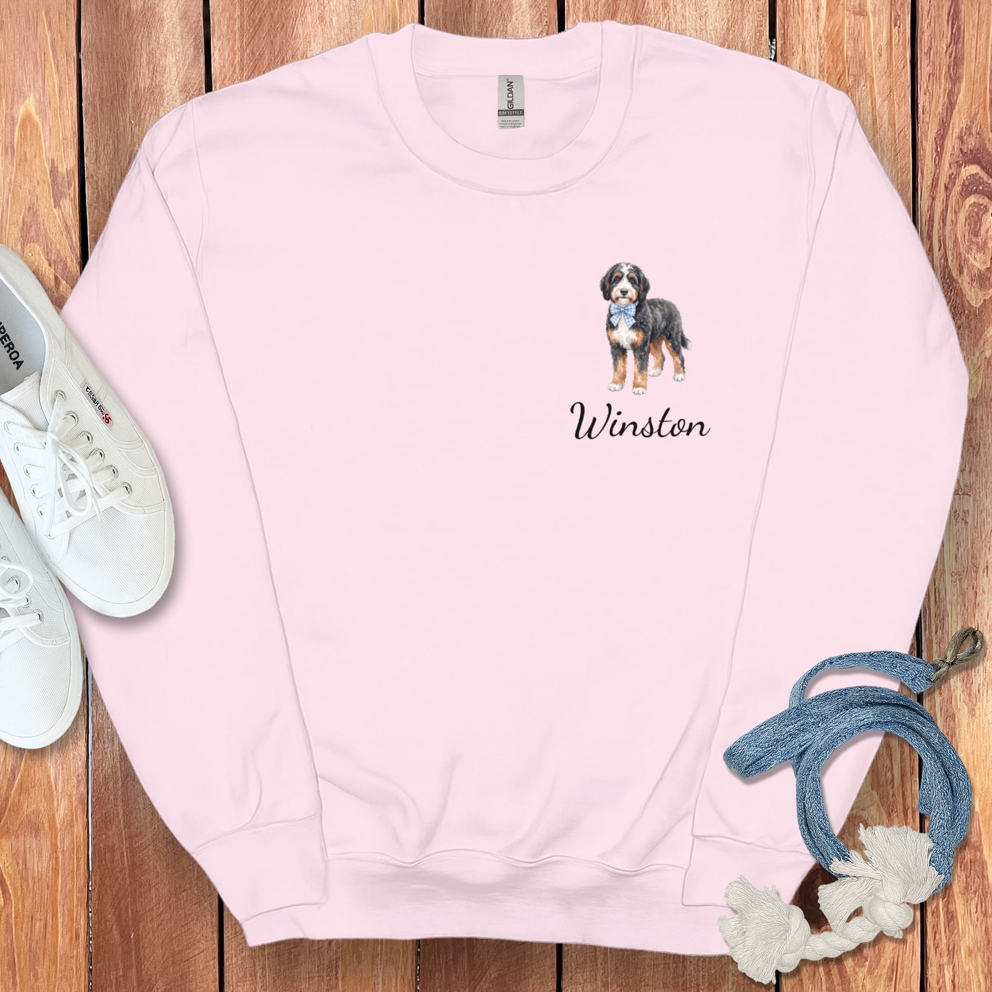 Personalized Bernedoodle Sweatshirt in Light Pink / S by Puppy Jo