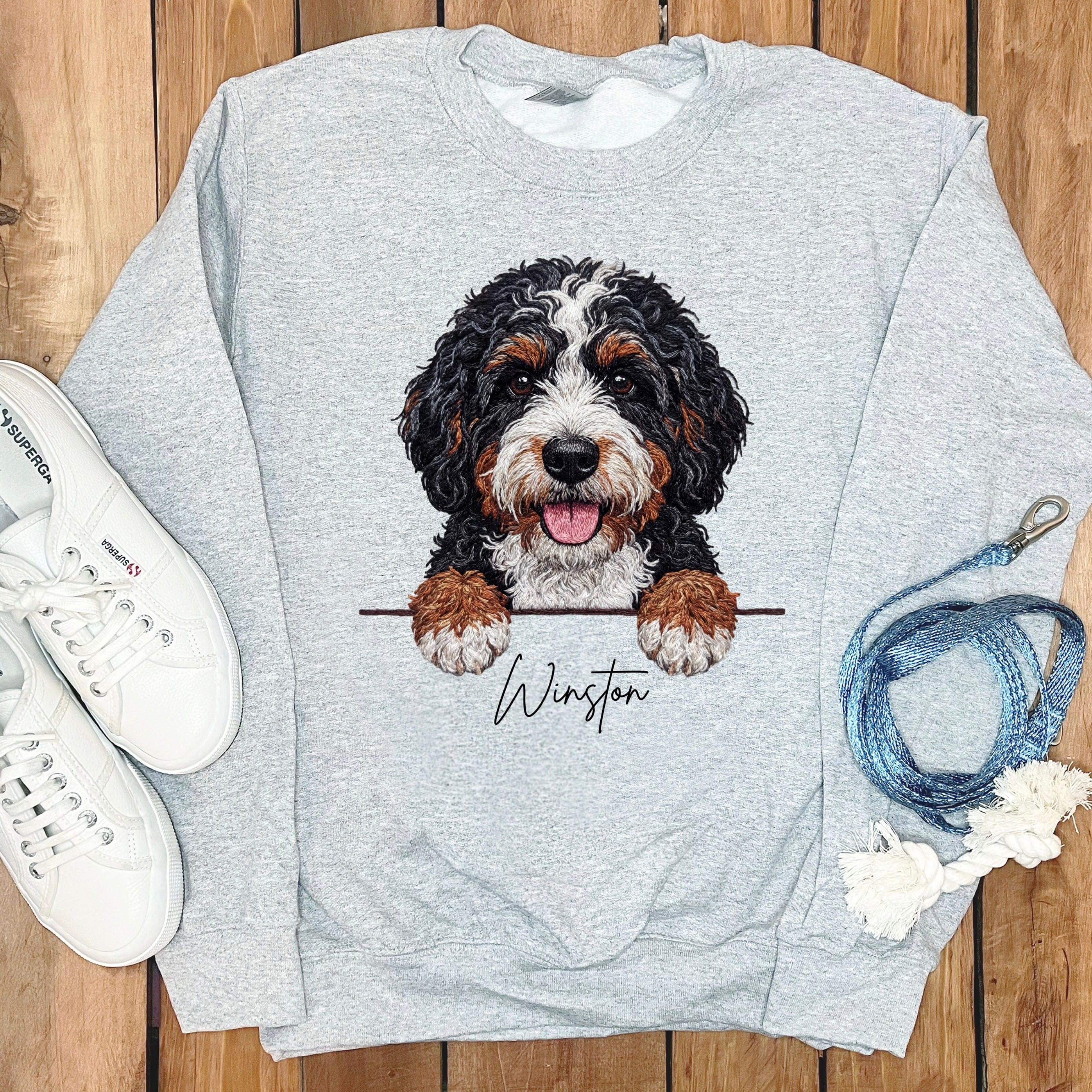Personalized Bernedoodle Sweatshirt in Sport Grey / S by Puppy Jo