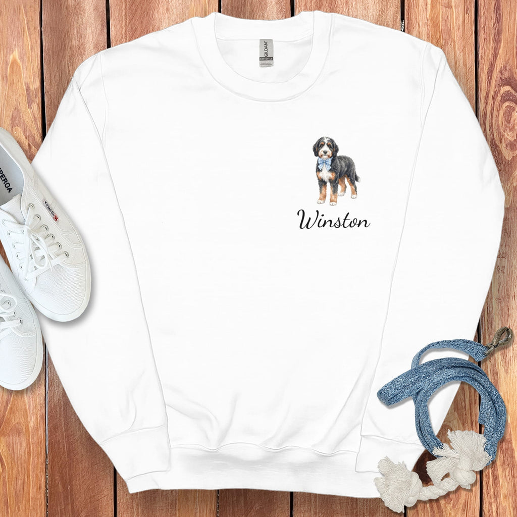 Personalized Bernedoodle Sweatshirt in White / S by Puppy Jo