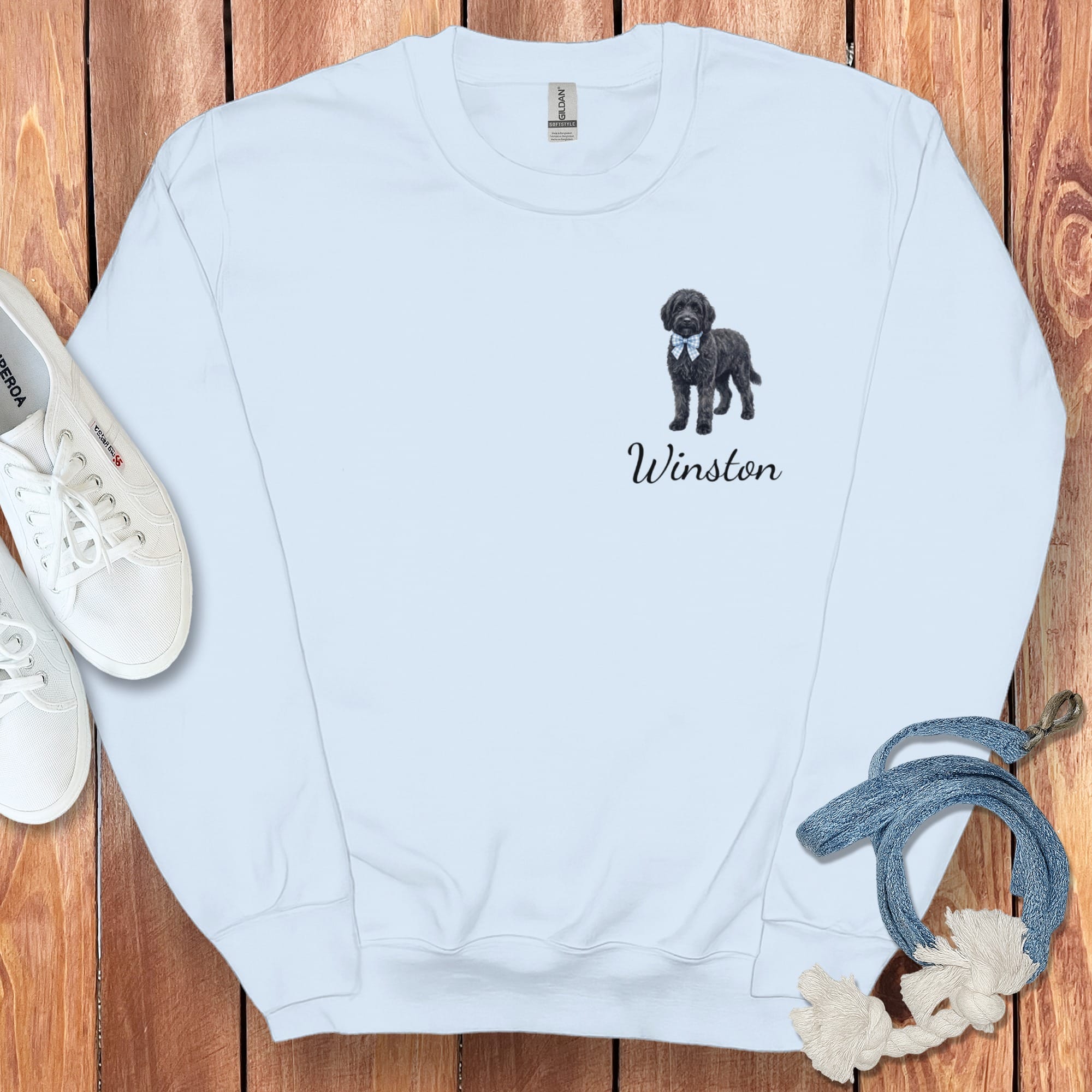Personalized Black Doodle Sweatshirt in Light Blue / S by Puppy Jo