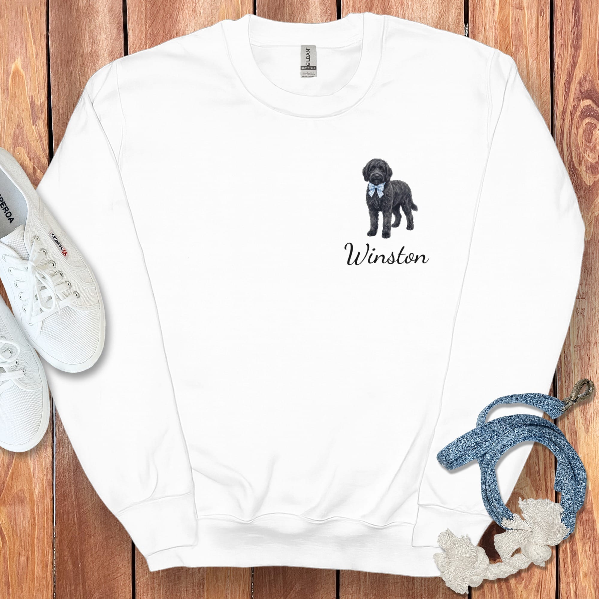 Personalized Black Doodle Sweatshirt in White / S by Puppy Jo
