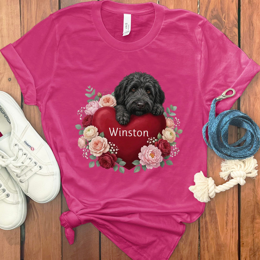 Personalized Black Goldendoodle Heart Belongs T-Shirt in Berry / S by Puppy Jo