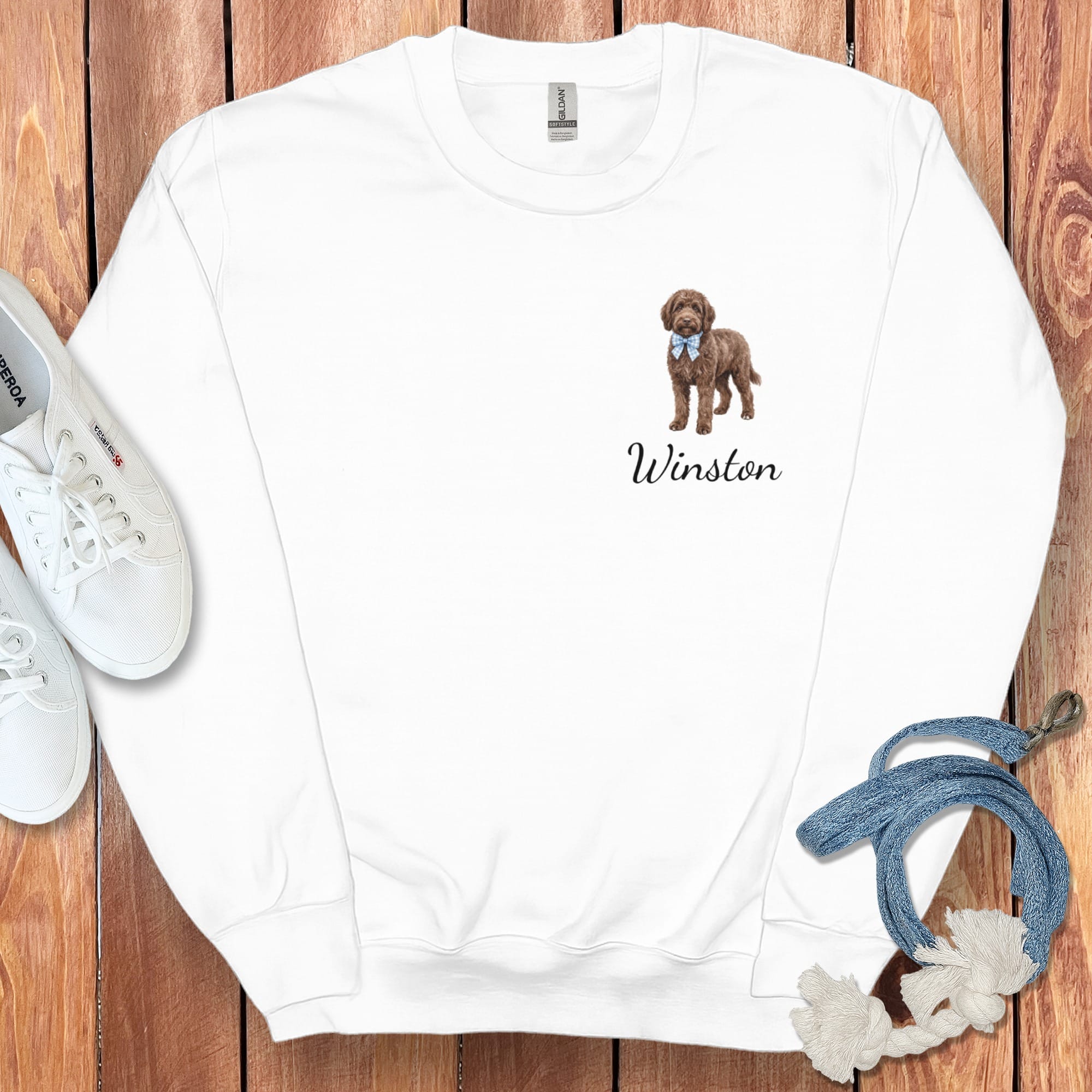 Personalized Chocolate Doodle Sweatshirt in White / S by Puppy Jo