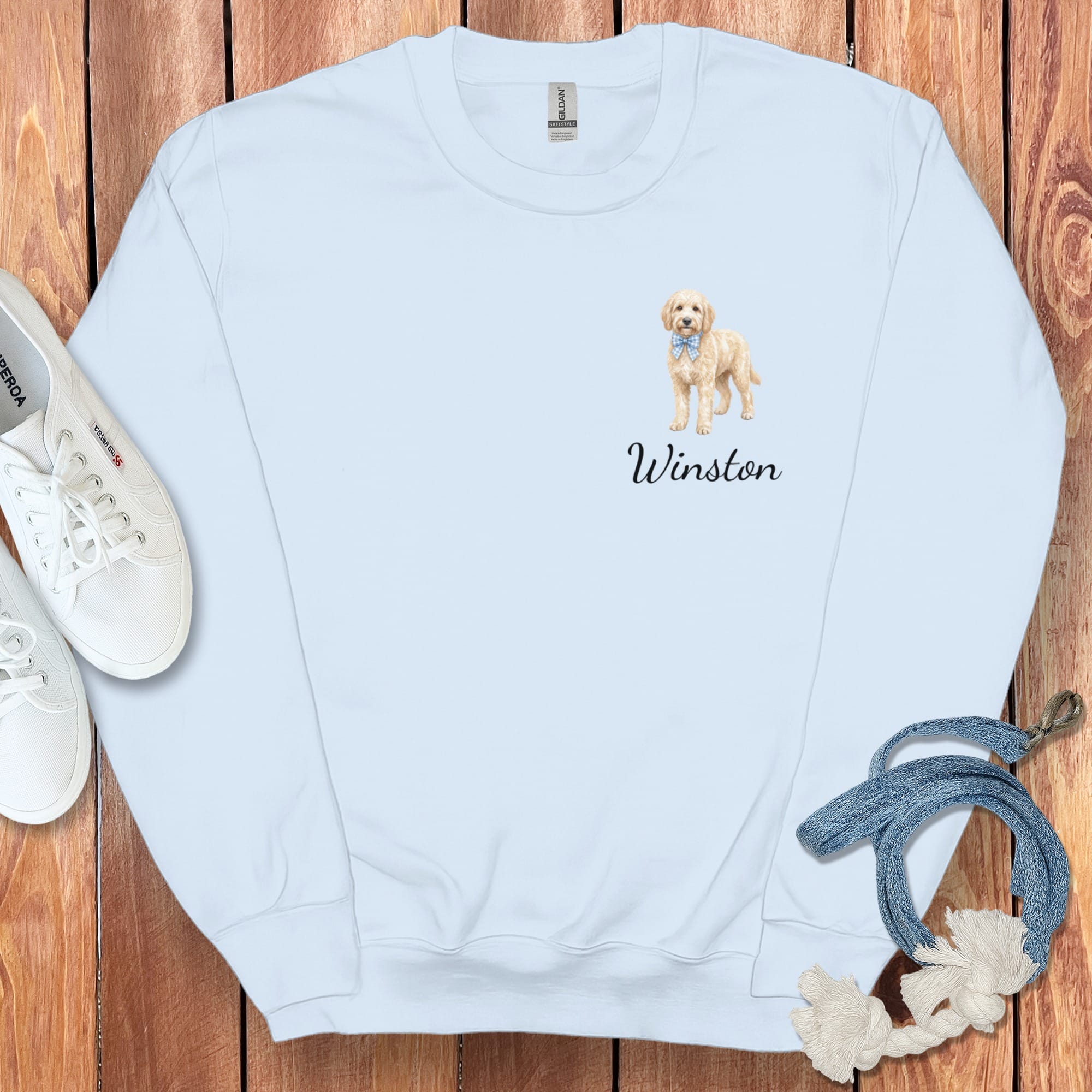 Personalized Cream Doodle Sweatshirt in Light Blue / S by Puppy Jo