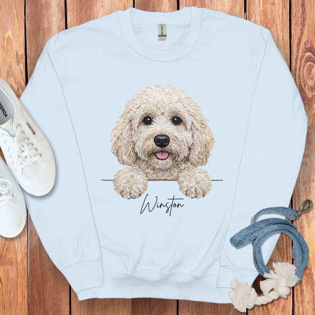 Personalized Cream Labradoodle Sweatshirt in Light Blue / S by Puppy Jo