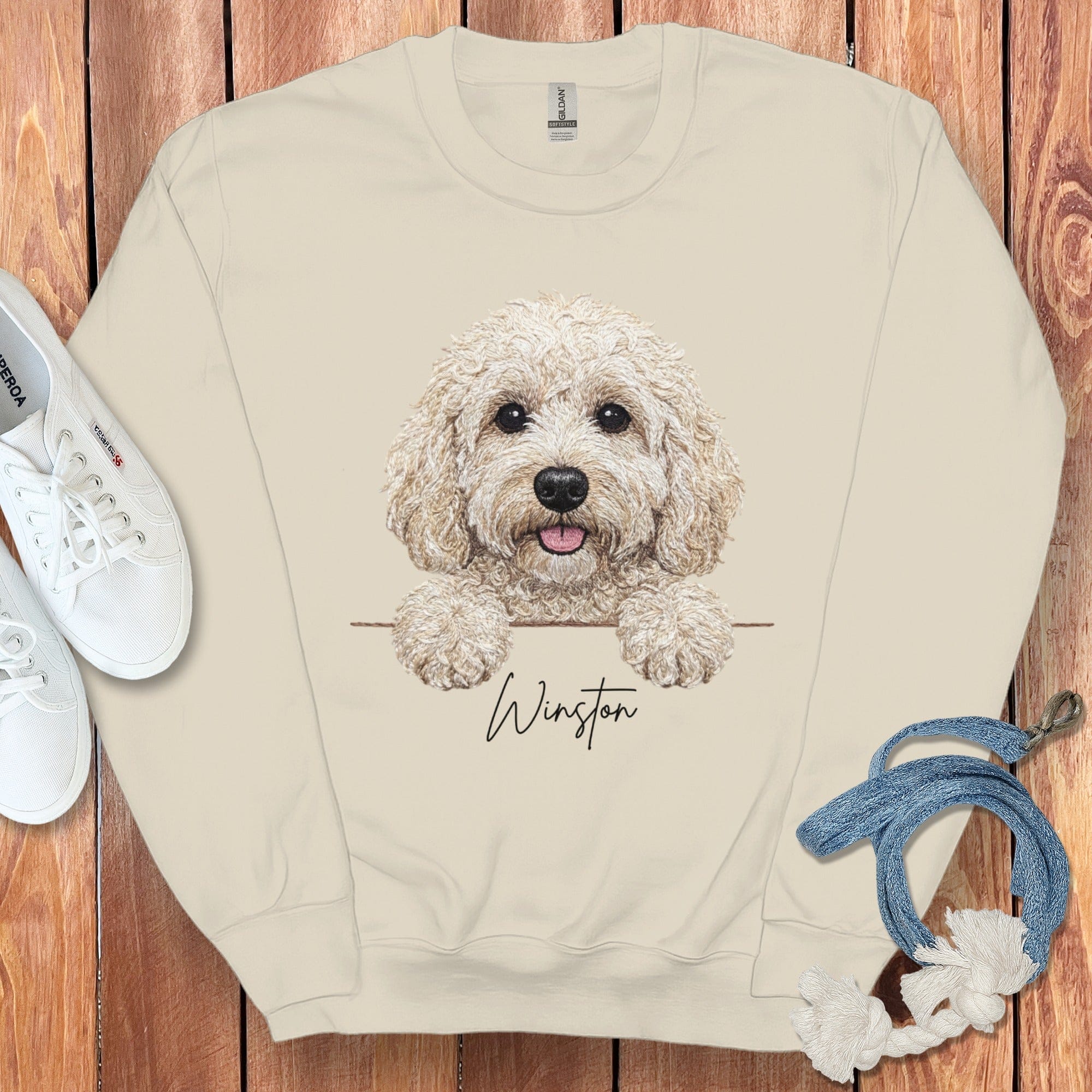 Personalized Cream Labradoodle Sweatshirt in Sand / S by Puppy Jo