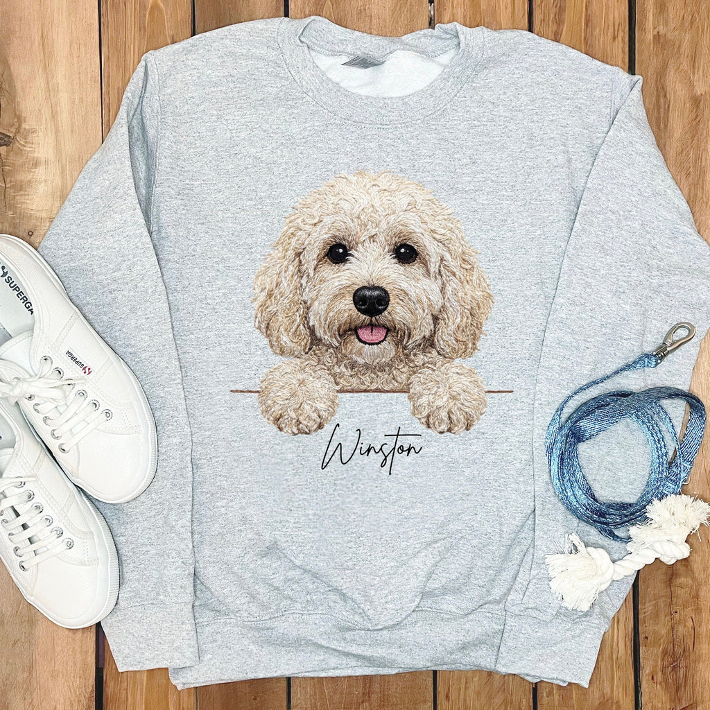 Personalized Cream Labradoodle Sweatshirt in Sport Grey / S by Puppy Jo