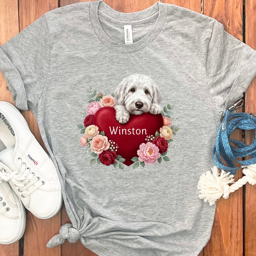 Personalized Maltipoo Heart Belongs T-Shirt in Athletic Heather / S by Puppy Jo