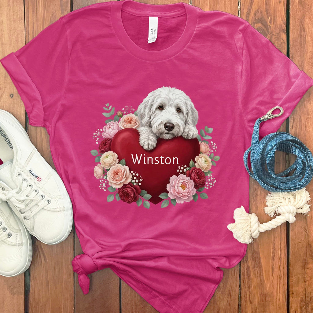 Personalized Maltipoo Heart Belongs T-Shirt in Berry / S by Puppy Jo
