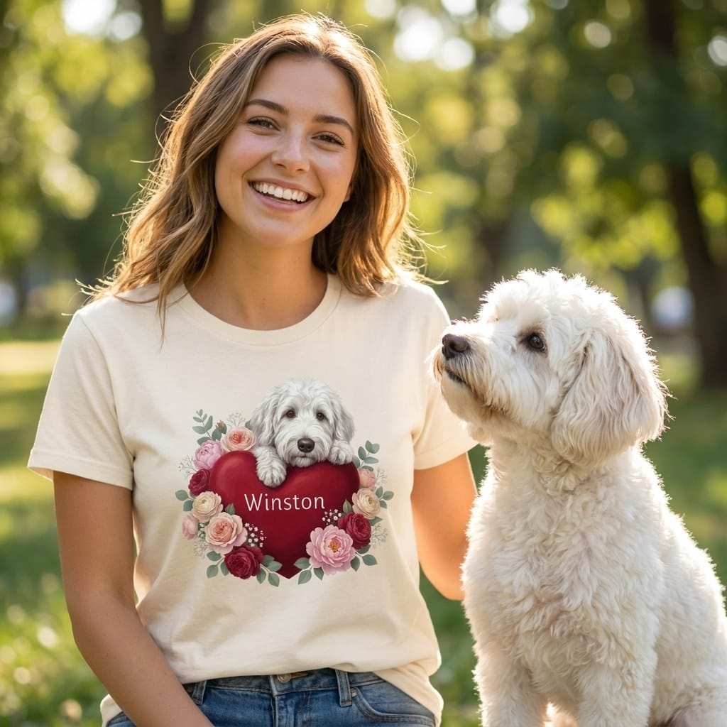Personalized Maltipoo Heart Belongs T-Shirt in by Puppy Jo