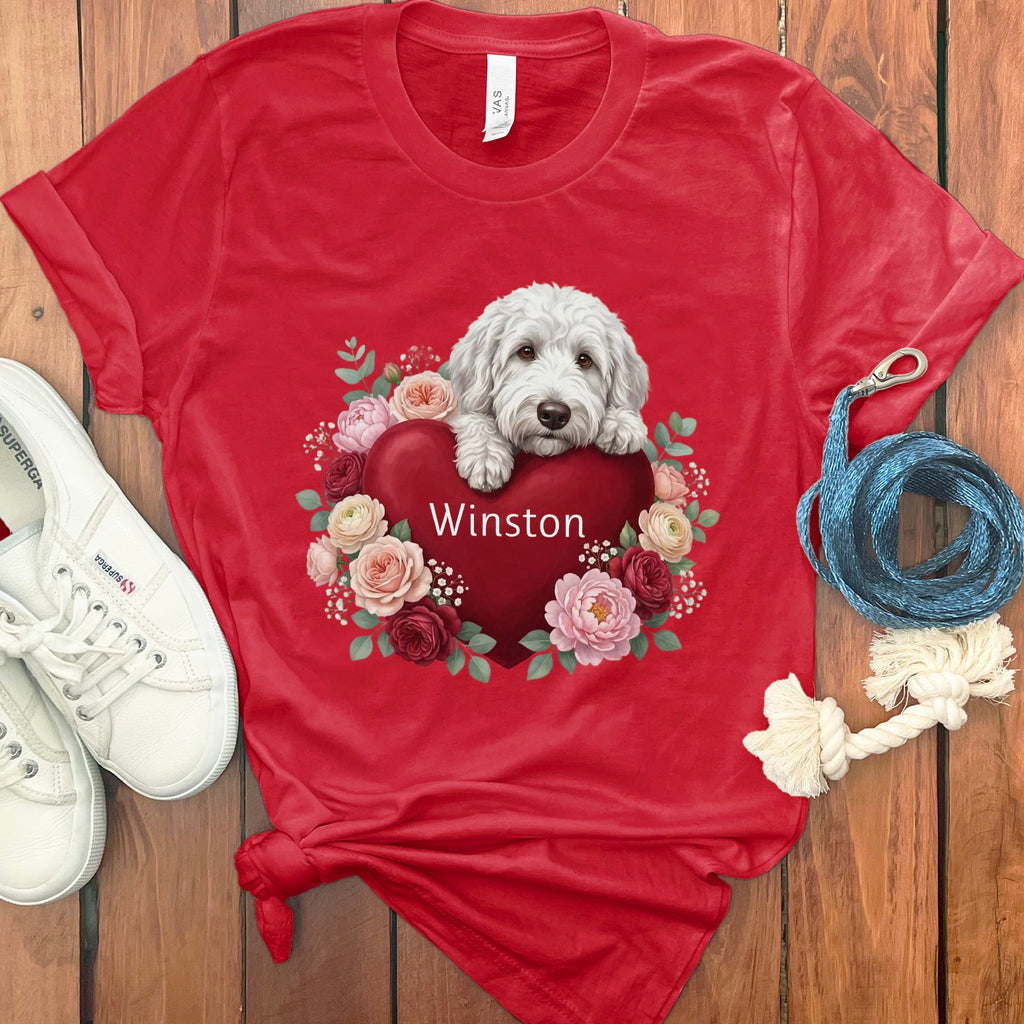 Personalized Maltipoo Heart Belongs T-Shirt in Red / S by Puppy Jo