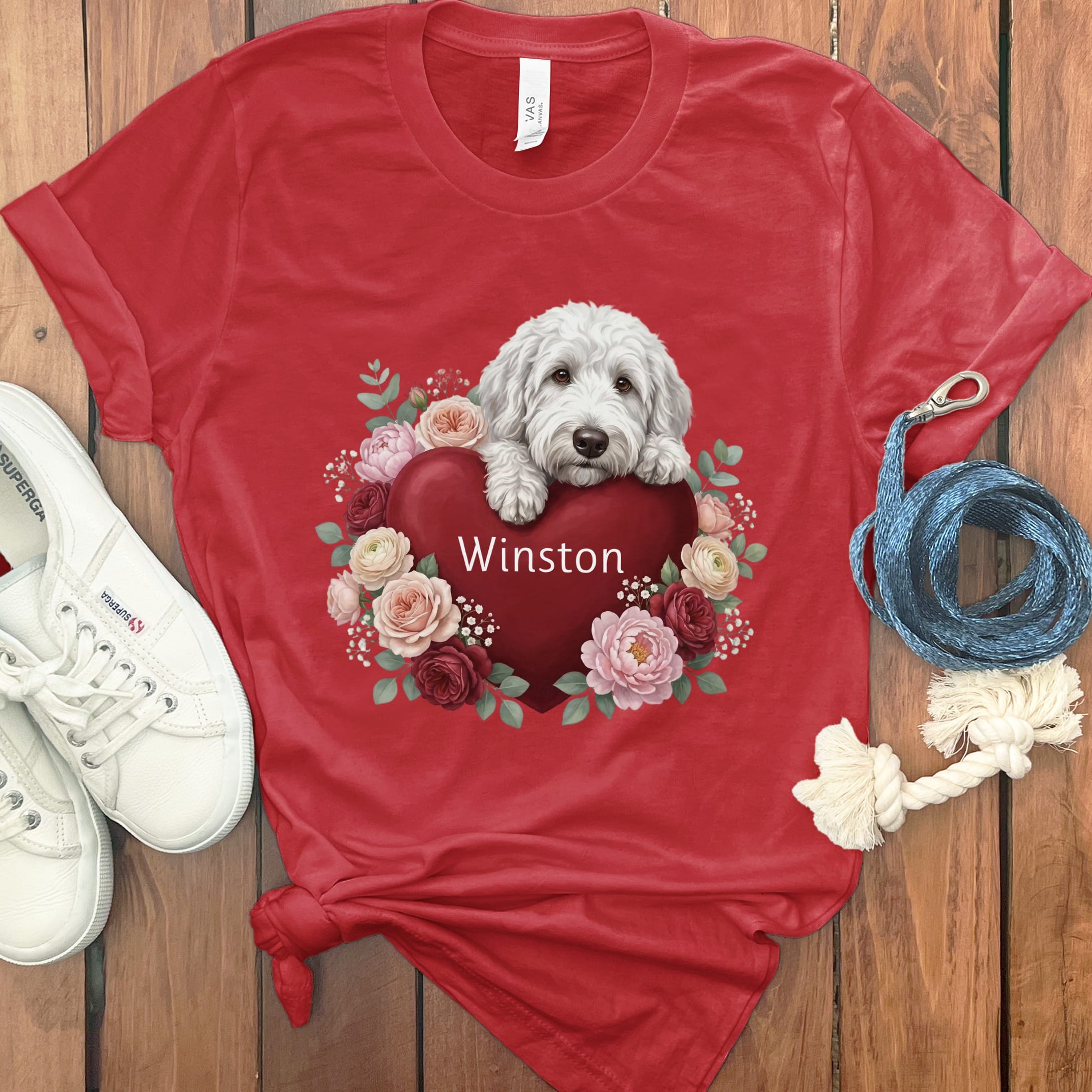 Personalized Maltipoo Heart Belongs T-Shirt in Red / S by Puppy Jo