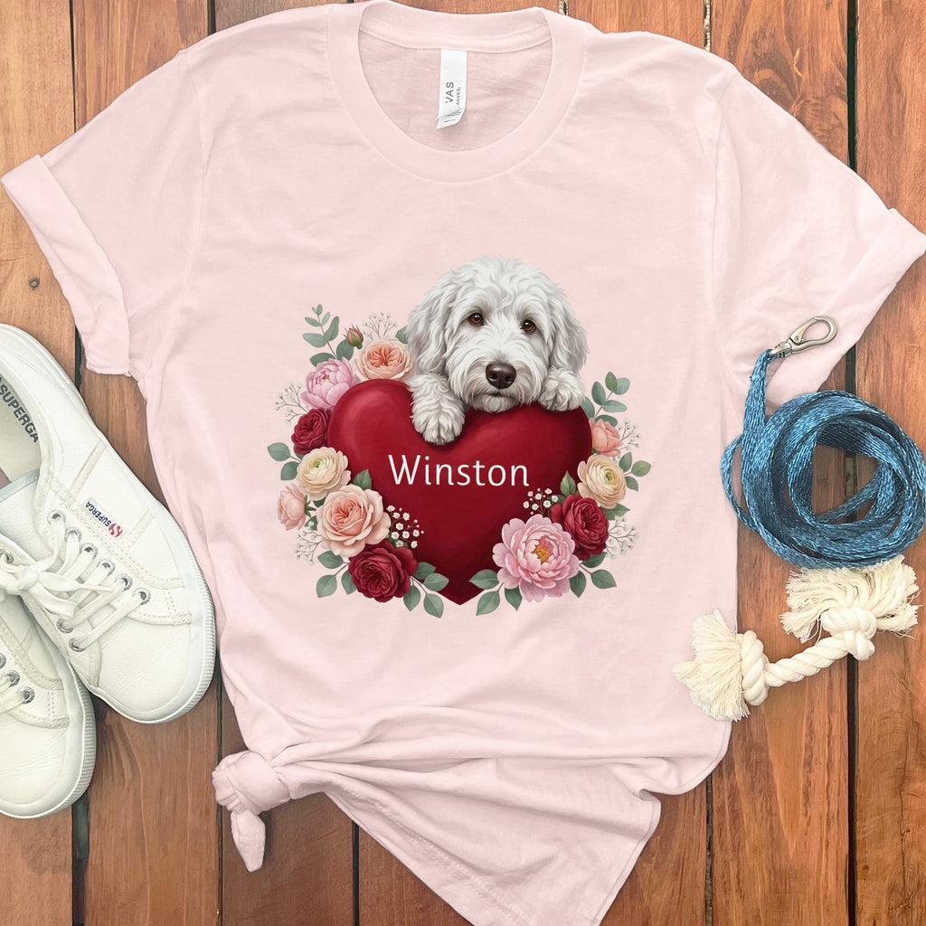 Personalized Maltipoo Heart Belongs T-Shirt in Soft Pink / S by Puppy Jo