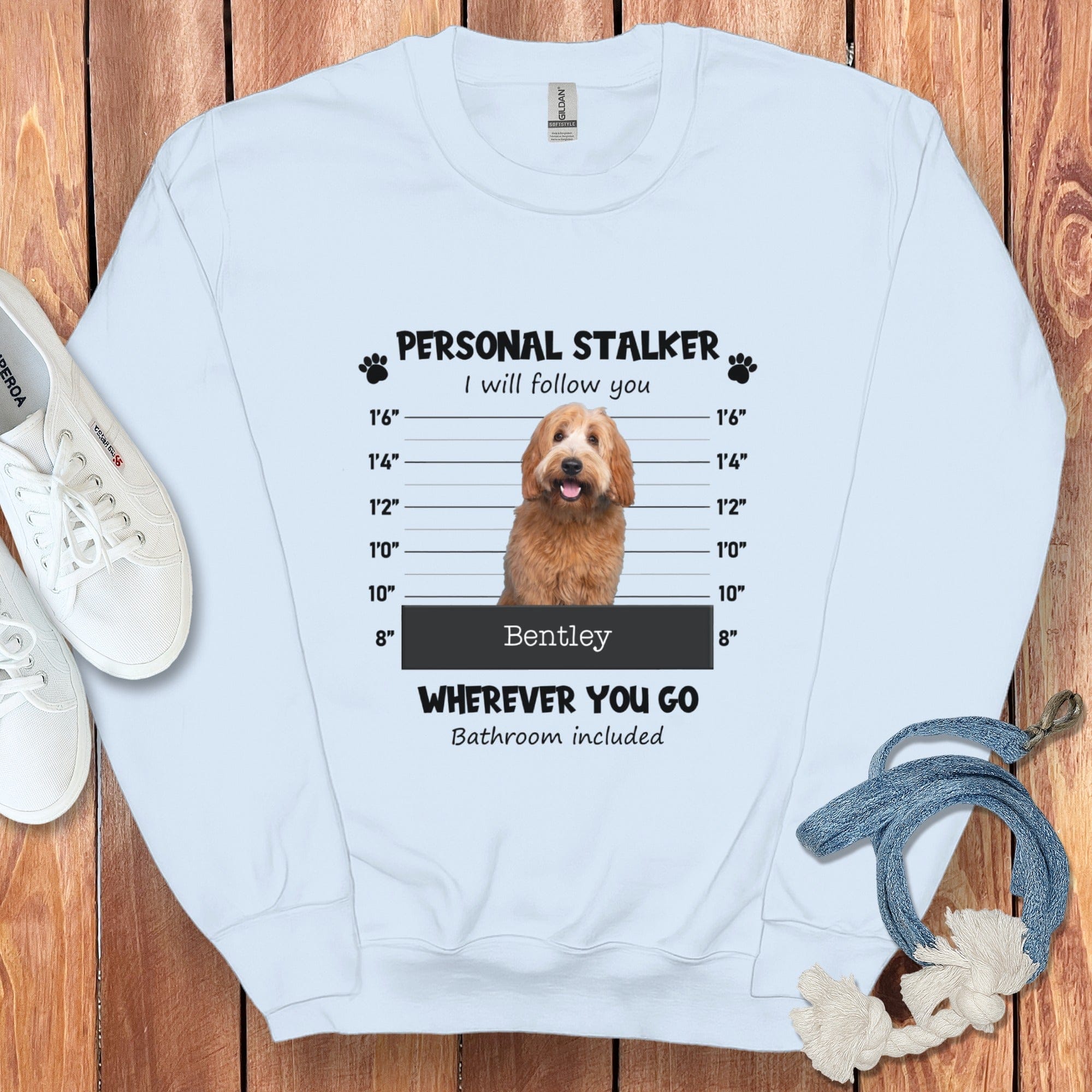 Personalized Stalker Mugshot Sweatshirt in Light Blue / S by Puppy Jo